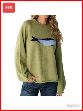 Women's Oversized Roll Neck Chunky Knit Pullover Sweater Cute Animal Graphic